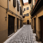 A charming street in a European town, offering a peaceful, picturesque scene.