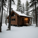 A rustic cabin in a snowy landscape, offering a peaceful getaway.