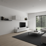 A chic minimalist living room with elegant decor and sleek furniture.