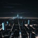 Cityscape night photography capturing the essence of a bustling city through its lights and towering structures.
