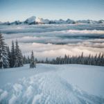 Cloudy mountain scenery with snow-covered peaks, capturing the majestic beauty and tranquil allure of the high-altitude landscape.
