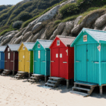 Coastal huts painted in a variety of vibrant colors, standing on the shore
