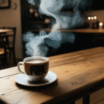A steaming cup on a rustic table invites a delightful coffee journey.
