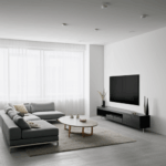A contemporary minimalist space showcasing a modern living room design.