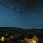 The celestial beauty of a starry sky over a serene village, inviting a sense of tranquility.