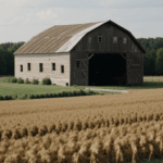 Charming countryside retreat with a rustic barn and open fields.