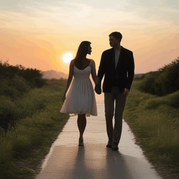Couples Strolling Hand in Hand at Magical Sunset