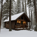 Cozy forest hideaway nestled in a charming snow-covered landscape.