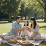 A family creating lasting memories together during a park picnic.