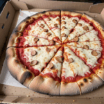 Fresh pizza with gooey cheese and a mix of colorful toppings, just out of the oven