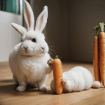 A cute bunny with perky ears and soft fur indulges in a carrot snack, embodying the essence of cuteness and simplicity.