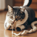 A cute cat playfully tangled in colorful yarn, showcasing its curious nature.
