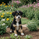 Adorable puppy frolicking in the garden, capturing the essence of nature's beauty.