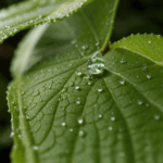 A breathtaking close-up of a dewdrop reflecting light on a vibrant green leaf, showcasing nature's intricate beauty.