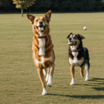 An athletic dog mid-jump, capturing a frisbee, showcasing agility and joy in a sun-drenched park.