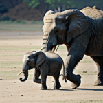 Mother elephant and her calf sharing a loving moment in their natural habitat.