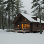 Enchanting winter cabin surrounded by a beautiful snowy landscape.