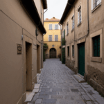 A cultural alley in Europe, with architecture that tells a story.