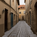 An alley showcasing European architecture, with cobblestone paths and quaint buildings.