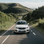 Exciting driving moments as a car navigates down a captivating hill.