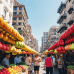 Selection of exotic fruits at a street market, showcasing vibrant colors and fresh produce.