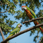 A majestic parrot perched on a branch, displaying its bright and beautiful plumage.