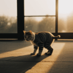 In the sun's glow, a cat stretches, radiating calm and ease.