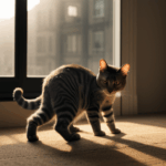 In the sunlight, a cat stretches, embodying tranquility and grace.