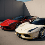 A lush green Ferrari blending beauty with performance.