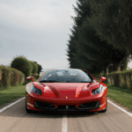 A deep maroon Ferrari, sophisticated and strong.