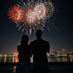 A couple experiencing the magic of fireworks, creating a lasting memory.