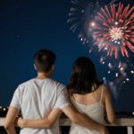 A dazzling fireworks display lighting up the night sky with vibrant colors.