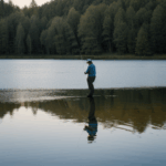 Man enjoying a serene fishing experience in the calm lake waters.