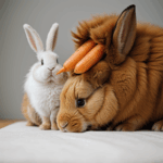 A fluffy bunny with soft fur happily munches on a vibrant orange carrot, showcasing its adorable charm and natural behavior.