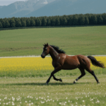 A horse running with grace and freedom in a beautiful, expansive meadow.