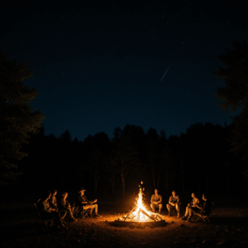 Friends Gather Around a Campfire Under Starry Night Sky