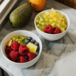 Aesthetic kitchen counter with a vibrant array of fresh fruit enhancing decor.