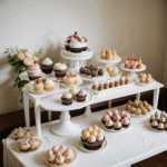 A delicious spread of cupcakes on a dessert table, highlighting the variety of flavors and artistic decorations, ideal for party planning.