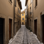 A historic path in an old European town, ideal for a serene walk.