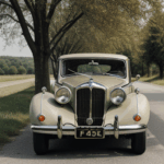 Historical car in a scenic countryside view, showcasing the harmony between classic vehicles and picturesque rural landscapes.