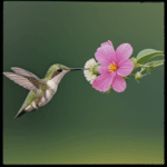 A vibrant hummingbird drinking nectar from a colorful flower.