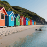 Iconic beach huts showcasing vibrant colors against a coastal backdrop