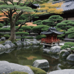 Japanese garden art in a serene and peaceful zen garden setting.