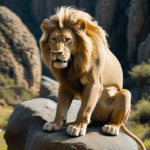 King lion on a rock, majestically posing, a sight of natural royalty.