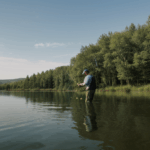 A fishing adventure at a serene lake, surrounded by natural beauty.