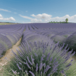 Fields of blooming lavender create a serene and vibrant landscape under a blue sky.