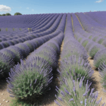 Lavender blooms create a stunning contrast against the clear, blue sky.