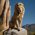 Lion in nature, perched on a rock, embodying the essence of the wild.