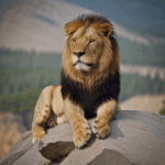Lion, the king of the jungle, majestically sitting on a rock in the wild.