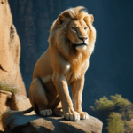 Lion, king of the wild, majestically perched on a rock, surveying its domain.